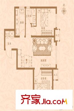 五礦萬科城高層47#48#50#52#樓 B1戶型 76平方米兩居 2室2廳1衛(wèi)1廚