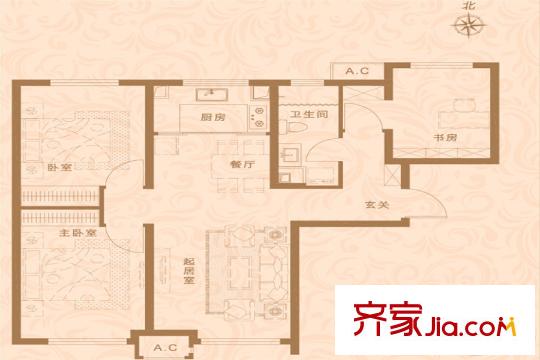 五礦萬科城高層47#48#50#52#樓 A1戶型 93平方米三居 3室2廳1衛(wèi)1廚