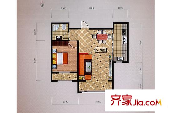 尚城國際5號樓B戶型74.26平方米 1室2廳1衛(wèi)1廚