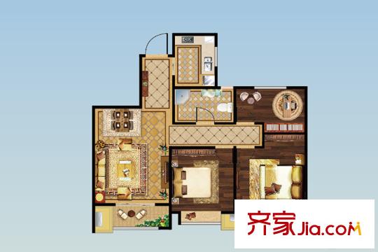 東冠?逸品龍灣2#樓A1戶型89平方米三居 3室2廳1衛(wèi)1廚