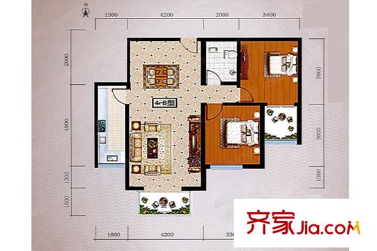 尚城國際4號樓B戶型95.32平方米 2室2廳2衛(wèi)1廚