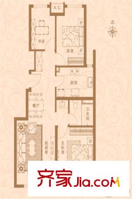 五礦萬科城小高層49#51#53#樓 E1戶型 88平方米三居 3室2廳1衛(wèi)1廚