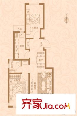 五礦萬科城高層48#50#52#樓 F1戶型 70平方米兩居 2室2廳1衛(wèi)1廚