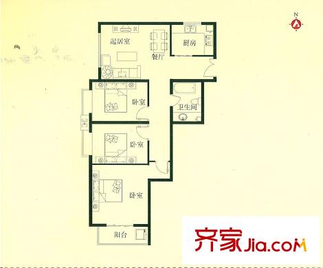盛德花園?紫薇天怡戶型圖戶型圖 3室2廳1衛(wèi)1廚