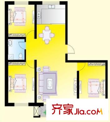 啟城戶型圖B戶型 3室2廳1衛(wèi)1廚
