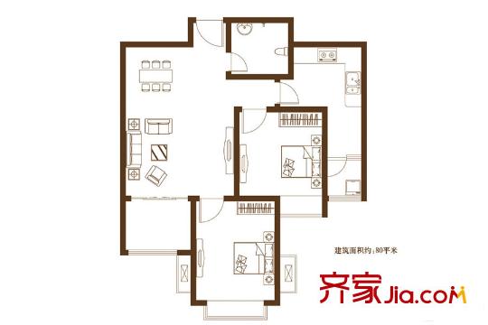 未名18984#樓80平方米7號兩居戶型 2室2廳1衛(wèi)1廚