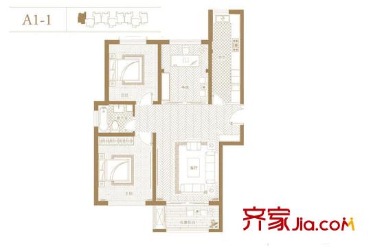 未名18989#樓95.62平方米1號三居戶型 3室2廳1衛(wèi)1廚