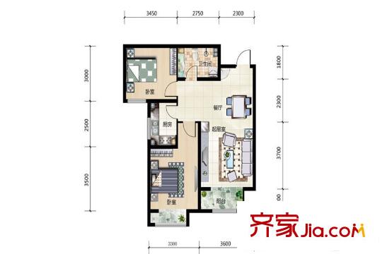 香城儷景二期2#樓 85.09平方米兩居 2室2廳1衛(wèi)1廚