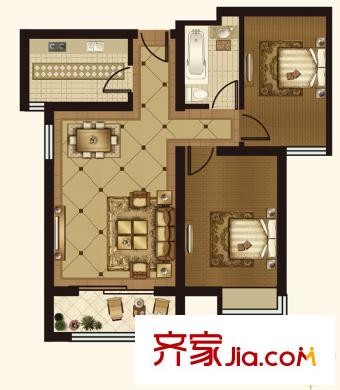 壹城公館B' 戶型 2室2廳1衛(wèi)