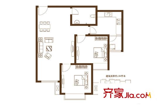 未名18984#樓84平方米8號兩居戶型 2室2廳1衛(wèi)1廚