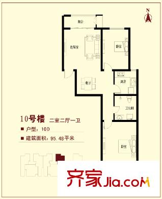 逸品藍山戶型圖10#樓戶型圖  2室2廳1衛(wèi)1廚