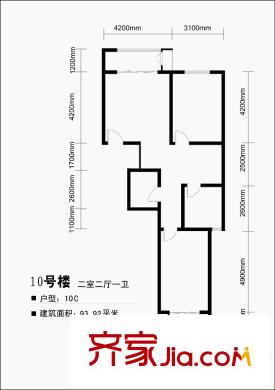 逸品藍山戶型圖10C戶型圖 2室2廳1衛(wèi)1廚