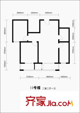 逸品藍山戶型圖10B戶型圖 2室2廳1衛(wèi)1廚
