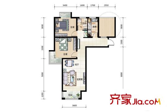 香城儷景二期1#、2#樓82.18平方米兩居 2室2廳1衛(wèi)1廚