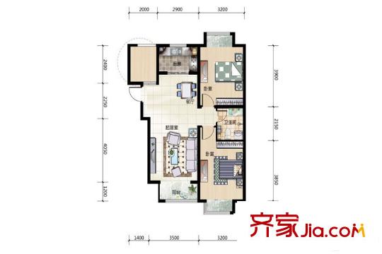 香城儷景二期2#樓 88.56平方米兩居 2室2廳1衛(wèi)1廚