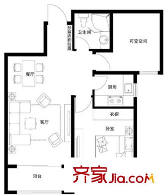 中房?馨園B2戶型圖 2室2廳1衛(wèi)1廚