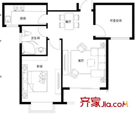 中房?馨園B3戶型圖 2室2廳1衛(wèi)1廚