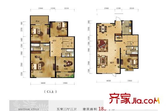 藍(lán)山郡別墅下疊C1戶型 180平方米五居 5室3廳3衛(wèi)1廚