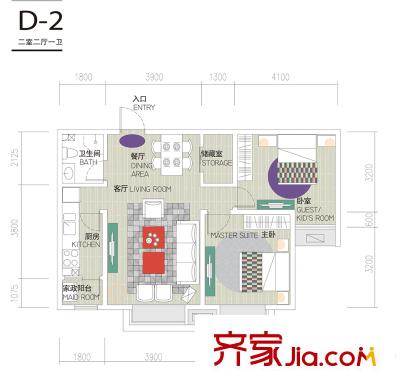 廊和坊?金融街3#樓87平兩居 2室2廳1衛(wèi)1廚