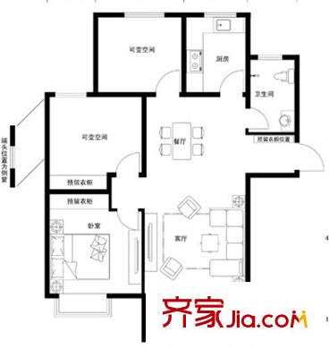 中房?馨園D3戶型圖 3室2廳1衛(wèi)1廚