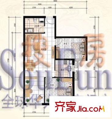 城美維多利亞B座J戶型 2室2廳1衛(wèi)1廚