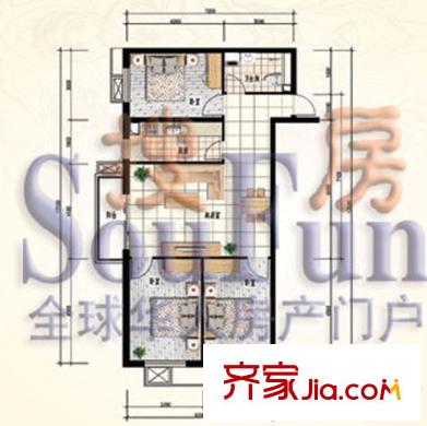 城美維多利亞B座C戶型 3室2廳1衛(wèi)1廚