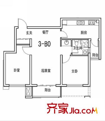 惜緣花城3-B0戶型圖 2室2廳1衛(wèi)1廚
