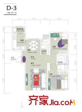 廊和坊?金融街3#樓101平三居 2室2廳1衛(wèi)1廚