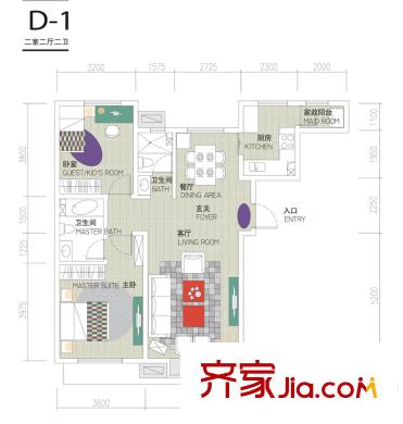 廊和坊?金融街3#4#184平2居 2室2廳2衛(wèi)1廚