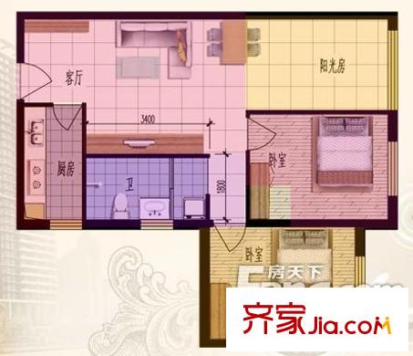 東方一品城戶型圖戶型圖 2室2廳1衛(wèi)1廚