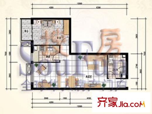 城美維多利亞B座B戶型 2室2廳1衛(wèi)1廚
