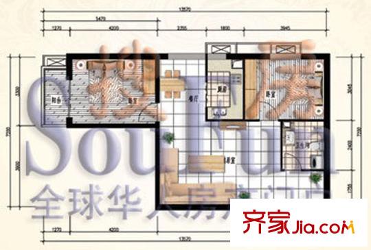 城美維多利亞B座A戶型 2室2廳1衛(wèi)1廚
