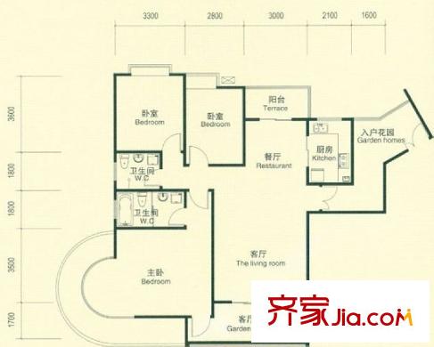 金地?天一城戶型圖戶型圖 3室2廳2衛(wèi)1廚