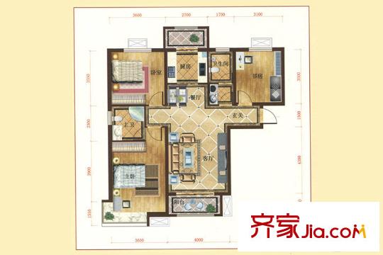 銀河領域1#樓117平三居 3室2廳2衛(wèi)1廚