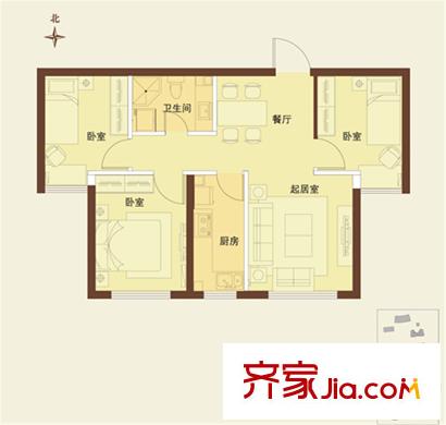 太陽城8#B戶型 3室2廳1衛(wèi)