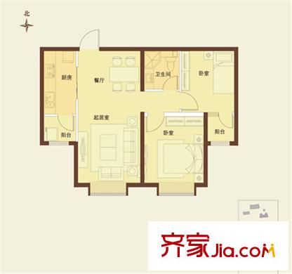 太陽城9#B戶型 2室2廳1衛(wèi)