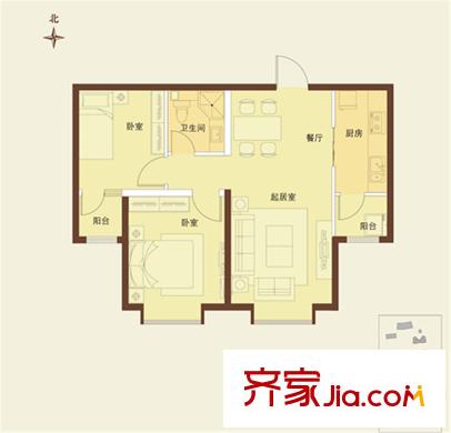 太陽城3#B戶型 2室2廳1衛(wèi)