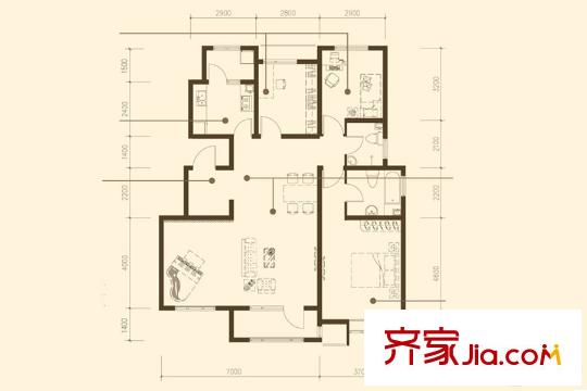 生態(tài)城公園360°21#樓138平三居 3室2廳2衛(wèi)1廚