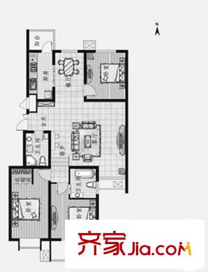 盛通國際小區(qū)戶型圖戶型圖D4 3室2廳2衛(wèi)1廚