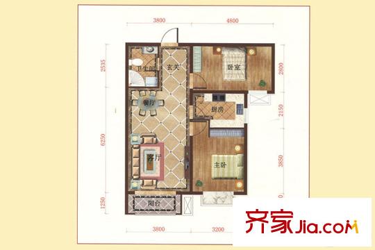 銀河領域1#樓84平兩居 2室2廳1衛(wèi)1廚