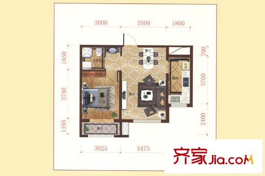 銀河領域3#樓61.63平一居 1室1廳1衛(wèi)1廚