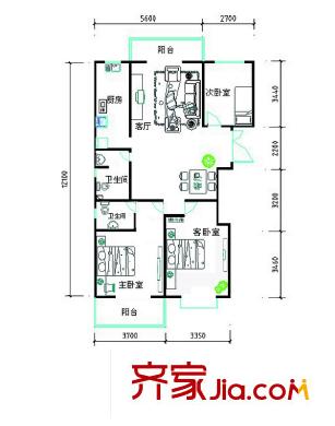 名人國際花園2#樓戶型圖 3室2廳2衛(wèi)1廚