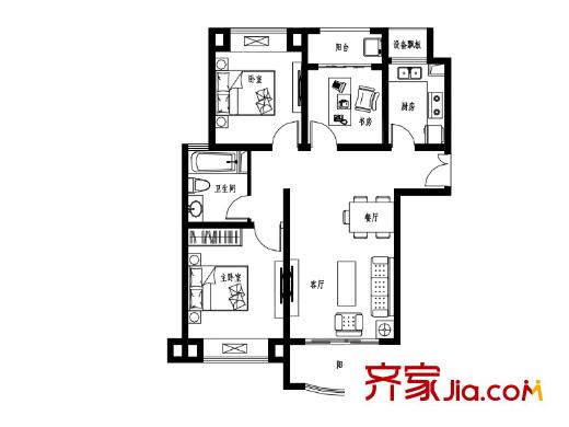 紫御城C戶型圖 3室1廳1衛(wèi)1廚