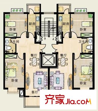 玉錦乾坤戶型圖43#樓、46#樓、48#樓 2室1廳1衛(wèi)1廚