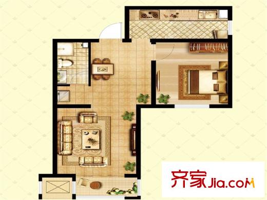 溪語藍(lán)灣3#樓D戶型 70平方米一居 1室1廳1衛(wèi)1廚