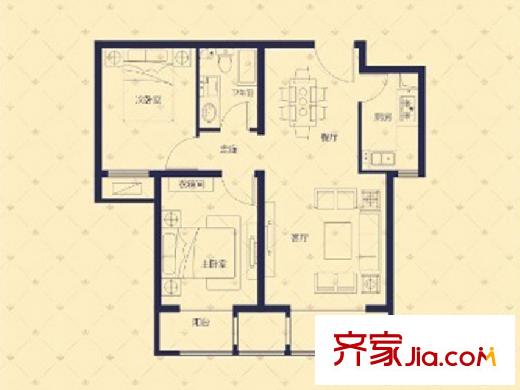 溪語藍(lán)灣1#、3#、5#樓B/E戶型81.51平方米兩居 2室2廳1衛(wèi)1廚