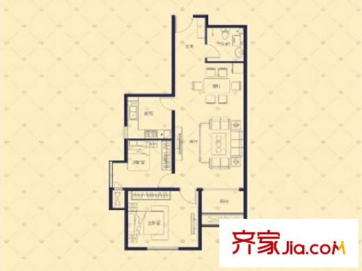 溪語藍(lán)灣2#、4#樓B戶型 99.17平方米兩居 2室2廳1衛(wèi)1廚