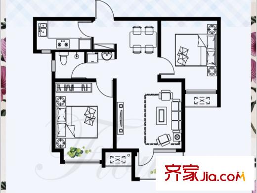 花語馨苑2期6#戶型 2室2廳1衛(wèi)1廚