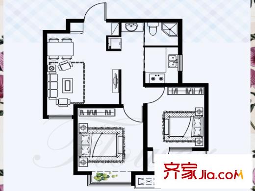 花語馨苑2期7#戶型 2室2廳1衛(wèi)1廚