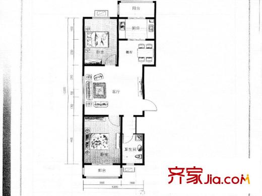 僑治花園11#樓A戶型 2室2廳1衛(wèi)1廚